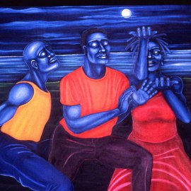 Nicole Pea: 'Moonlight Groove', 1997 Acrylic Painting, Figurative. Artist Description: Enraptured dancers share a moment of energetic bliss. ...