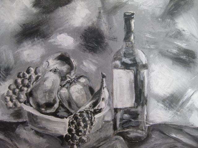 Artist Nicole Pereira. 'Fruit Bowl And Wine In Monochrome 2013 By Nicole Pereira' Artwork Image, Created in 2013, Original Drawing Other. #art #artist