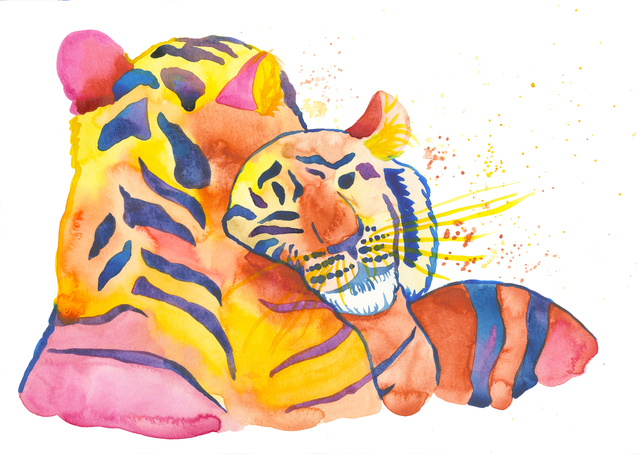 Artist Niina Niskanen. 'Cuddling Tigers' Artwork Image, Created in 2018, Original Illustration. #art #artist