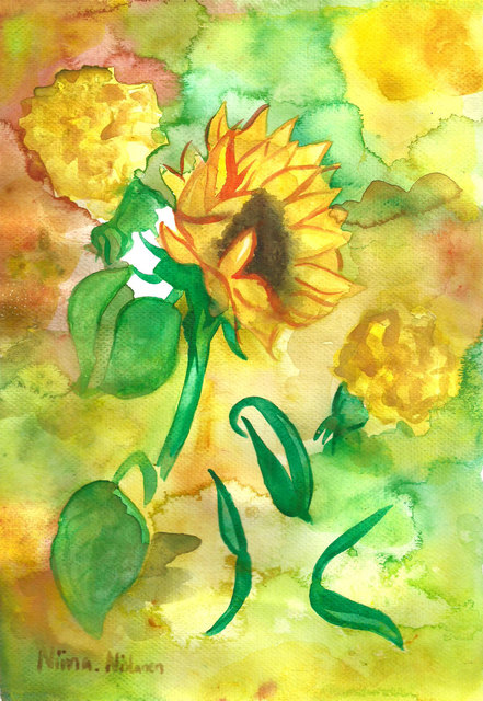 Artist Niina Niskanen. 'Sunflowers' Artwork Image, Created in 2017, Original Illustration. #art #artist