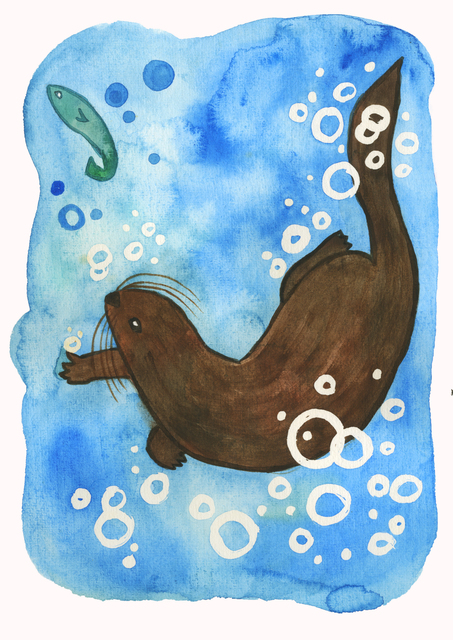 Artist Niina Niskanen. 'Swimming Otter' Artwork Image, Created in 2018, Original Illustration. #art #artist
