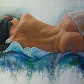 Sergey Lesnikov: 'brunette in repose', 2015 Oil Painting, Erotic. Artist Description: nude, girl...