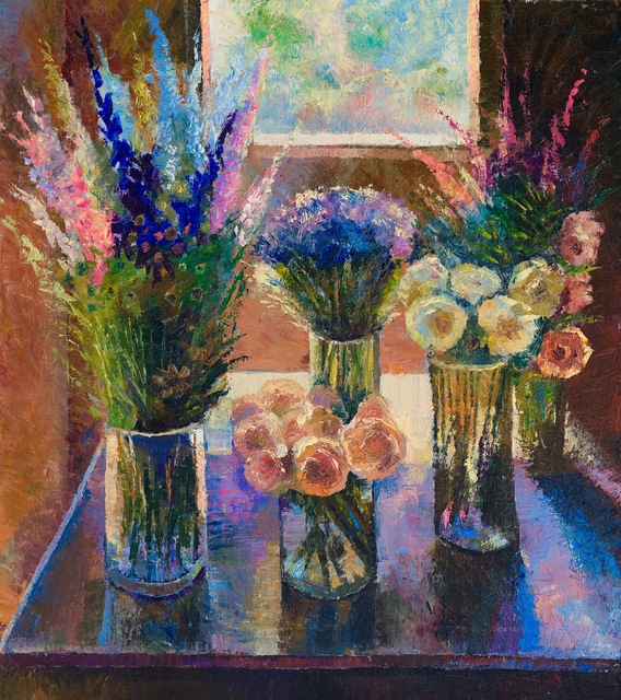 Sergey Lesnikov  'Flowers By The Window', created in 2020, Original Painting Oil.