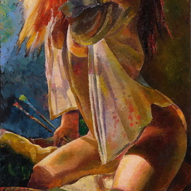 Sergey Lesnikov: 'inspiration', 2020 Oil Painting, Erotic. Artist Description: Nude girl in the studio, oil on canvas...