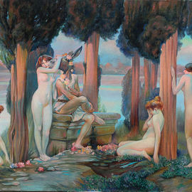 Sergey Lesnikov: 'la folie de titania', 2017 Oil Painting, Religious. Artist Description: Paul Gervais. La Folie de Titania girl, nude, Shakespeare...