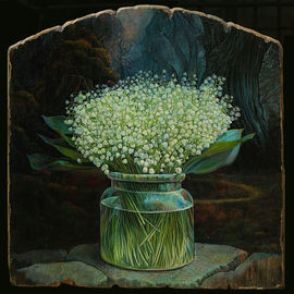Sergey Lesnikov: 'lilies of the valley', 2016 Oil Painting, Floral. Artist Description: Oil on wood panel...