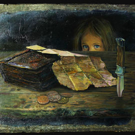 Sergey Lesnikov: 'old map', 2015 Oil Painting, Psychology. Artist Description: Oil painting, old wood...