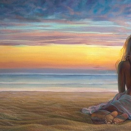 Sergey Lesnikov: 'on the seashore', 2019 Oil Painting, Beach. Artist Description: Oil on canvas...
