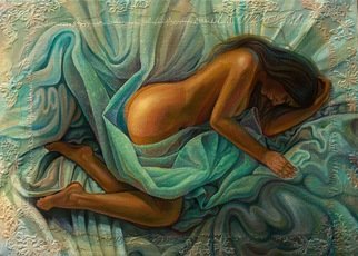 Sergey Lesnikov: 'sleeping carina', 2021 Oil Painting, Erotic. Original composition, oil on canvas.  Complex surface texture, but flexible and can be shipped rolled in a tube...