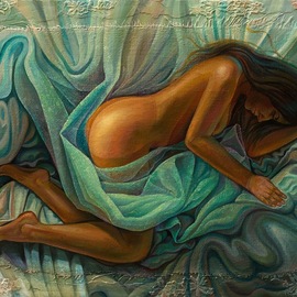 Sergey Lesnikov: 'sleeping carina', 2021 Oil Painting, Erotic. Artist Description: Original composition, oil on canvas.  Complex surface texture, but flexible and can be shipped rolled in a tube...