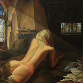 Sergey Lesnikov: 'waiting for the prince', 2013 Oil Painting, Erotic. Artist Description: girl, nude, oil on canvas...