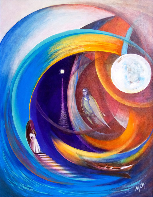 Nika Tartakovskaya  'Meeting With Gamayun', created in 2015, Original Pastel Oil.