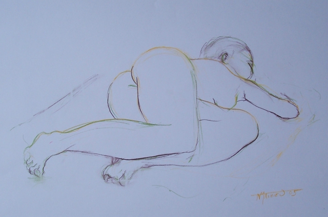 Artist Nicole M. Mathieu. 'Lying Nude' Artwork Image, Created in 2005, Original Drawing Pencil. #art #artist