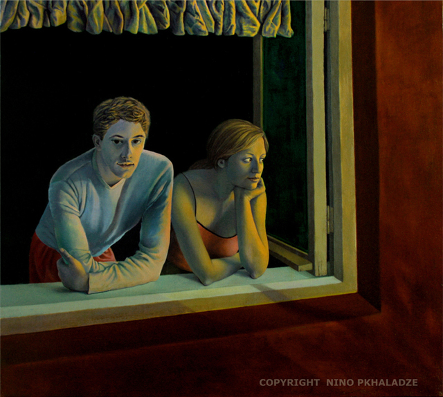 Artist Nino Pkhaladze. 'Beyond The Window' Artwork Image, Created in 2006, Original Painting Oil. #art #artist