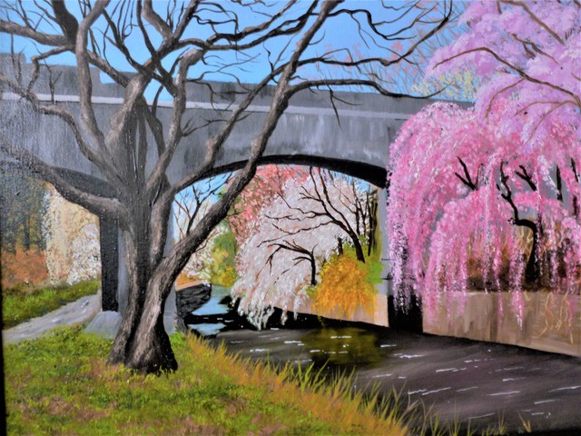 Artist Marilyn Domilski. 'Cherry Blossoms' Artwork Image, Created in 2018, Original Painting Oil. #art #artist
