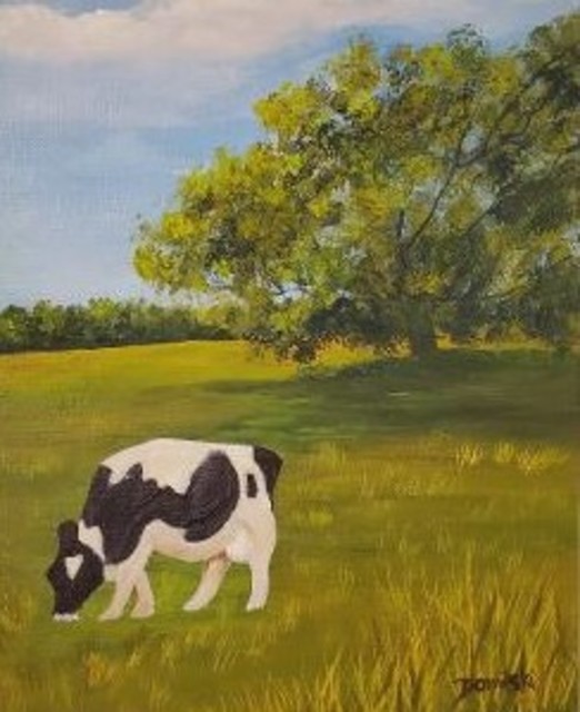 Artist Marilyn Domilski. 'Grazing Cow' Artwork Image, Created in 2021, Original Painting Other. #art #artist