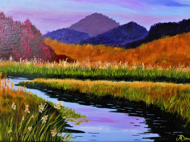 Artist Marilyn Domilski. 'Mountain Sunset' Artwork Image, Created in 2021, Original Painting Other. #art #artist