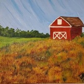 Marilyn Domilski: 'red barn', 2021 Oil Painting, Farm. Artist Description: Red Barn...