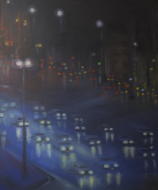 Natia Khmaladze: 'City Lights Through Tears', 2013 Oil Painting, Urban.  City lights night landscape traffic rain urban oil canvas tears  ...