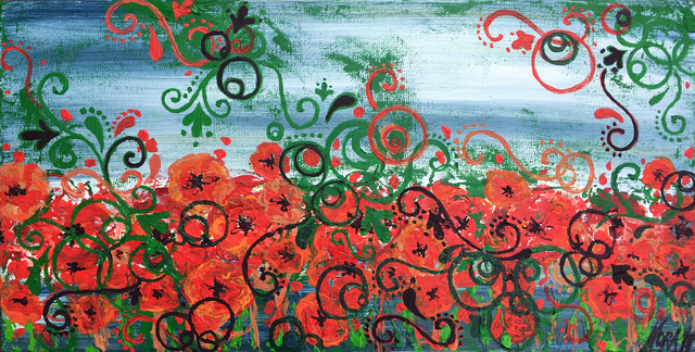 Nora Franko  'Red Poppies In Eccentric Field', created in 2015, Original Painting Oil.