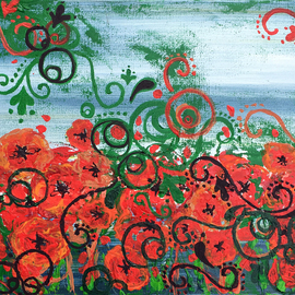 Red Poppies in Eccentric Field By Nora Franko