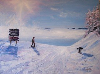 William Christopherson: 'Adirondack Mountains Whiteface Skiing Lake Placid', 2008 Acrylic Painting, Landscape.  Large size acrylic on canvas original artwork by New York artist William W.  Christopherson.  Artwork title  On Top Of New York.  Impressionistic rendition of the summit during winter at Whiteface Mountain Ski Center.Size 36h x 48w.  Artwork shipped flat, as rigid stretched canvas.  Artwork comes fully framed for display...