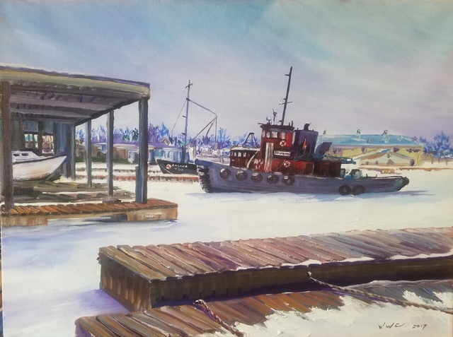 Artist William Christopherson. 'Winter On French Creek Bay' Artwork Image, Created in 2018, Original Printmaking Monoprint. #art #artist