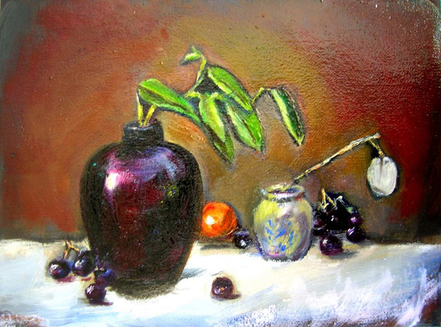 Renuka Pillai  'Still Life With Black Jar', created in 2010, Original Painting Oil.