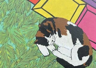 Brita Ferm: 'Warmest Spot in the House', 2002 Acrylic Painting, Animals. Miss Kitty was a stray my Grandma Reagan adopted in Pittsburg KS.  Her favorite napping spotother than GrandmaaEURtms lap was on her bed, with the electric blanket on beneath her.  Acrylic on Masonite ...