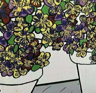 Brita Ferm: 'pansies', 2015 Acrylic Painting, Floral. White pots of purple pansies. Acrylic on canvas...