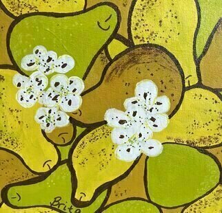 Brita Ferm: 'pears', 2015 Acrylic Painting, Food. Pears, green, golden and brown. Acrylic on canvas...