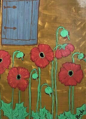 Brita Ferm: 'visby poppies', 2017 Acrylic Painting, Floral. I love to visit the Medieval walled city of Visby on the island of Gotland, off SwedenaEURtms west coast. The inner city has buildings on nearly every square inch, but somehow these hardy poppies bloom brilliantly against an old stucco wall. Acrylic on Masonite...