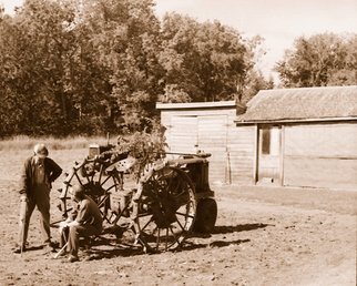 Obert Fittje: 'Old Farmers', 1977 Other Photography, Farm. Artist Description:  This is a sepia image of two old farmers having a discussion some time ago on a farm in Minnesota. ...