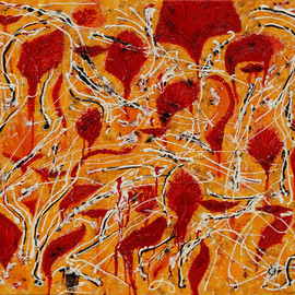 Obert Fittje: 'Wounded Autumn II', 2007 Oil Painting, Abstract Landscape. Artist Description:   Inspired by the work of Pollock and a companion piece to Wounded Autumn, this painting was created by first laying down a background of autumn colors.  Then black and white lines were dripped and squirted onto the canvas.    ...