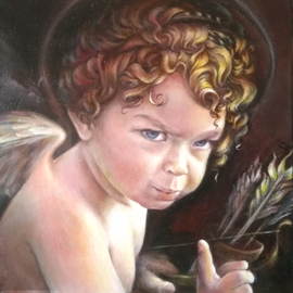 Olga Jozefowski: 'do not make cupid angry', 2021 Oil Painting, Love. Artist Description: A very positive angel, but someone decided to argue with him. ...