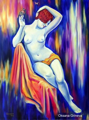 Oksana Grineva: 'Papillon', 2013 Oil Painting, Spiritual.    Nude, Figurative, female, people, woman , contemporary, original, giclee, prints             ...