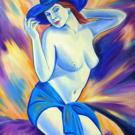 Oksana Grineva: ' Blue Belle', 2013 Oil Painting, Figurative. Artist Description:       Nude, Figurative, female, people, woman , contemporary, original, giclee, prints        ...