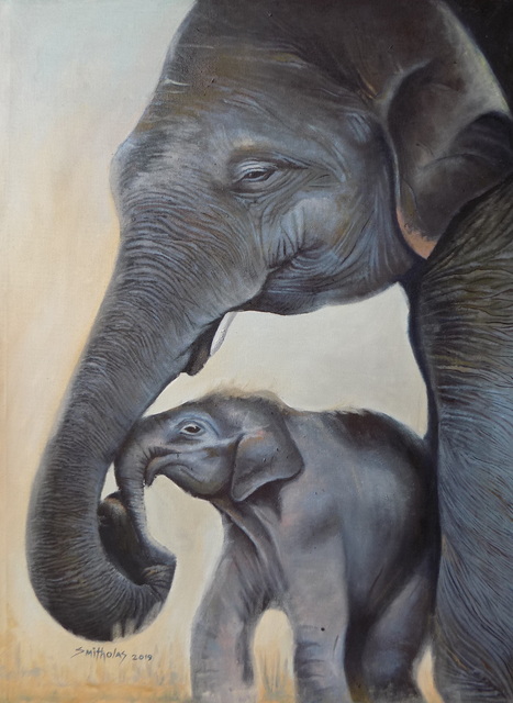 Smith Olaoluwa  'Elephant And Calf', created in 2019, Original Drawing Pencil.