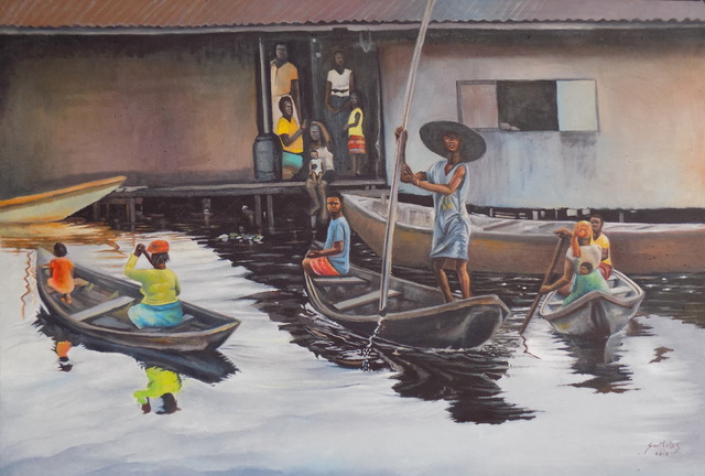 Artist Smith Olaoluwa. 'Makoko Ilaje Riverine' Artwork Image, Created in 2019, Original Drawing Pencil. #art #artist