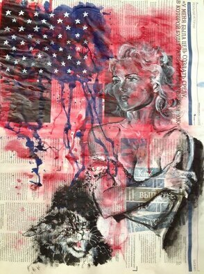 Oleg Khe: 'pussy got angry', 2017 Acrylic Painting, Famous People. Madonna rebuffed Donald Trump, who allowed unpleasant statements about women. It was brave. The drawing is made on a sheet of newspaper. ...