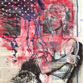 Oleg Khe: 'pussy got angry', 2017 Acrylic Painting, Famous People. Artist Description: Madonna rebuffed Donald Trump, who allowed unpleasant statements about women. It was brave. The drawing is made on a sheet of newspaper. ...