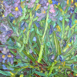 Olga Bezhina: 'battle of the irises', 2020 Oil Painting, Floral. Artist Description: Irises are the flowers that you created for painting  If I were a writer, I would give them so many colorful definitions  Grace, sensuality, power and beauty. But I m an artist, so I ve done it all with oil paints. Look at this combination of shades of ...