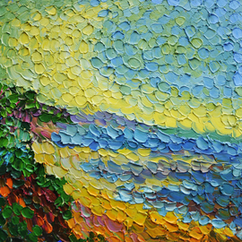 Olga Bezhina: 'yellow and blue', 2013 Oil Painting, Abstract Landscape. Artist Description: The picture was made from nature in Taman, Taman peninsula.The marine theme is not only the classic anchors and images of fish. It could just be a burst of turquoise - as if a wave crawled onto the wall and left its intolerably bright imprint. Settle the sea ...
