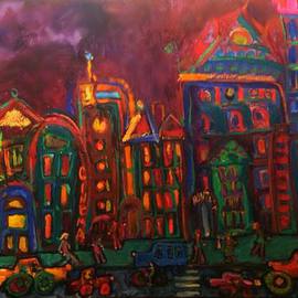 Olga Bukowska Artwork City by Night, 2014 Oil Painting, Urban