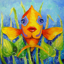Olha Darchuk: 'fish angel', 2017 Oil Painting, Animals. Artist Description: Fish angel oil painting , unframed since the edges are painted 100   handmade with palette knife and high quality oil , for interior or for gift. Decorate your interior and for a long time will give joy to you and your family. Ready to hang. ...