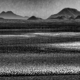 Stephen Robinson: 'low tide on the sea of cortez', 2011 Black and White Photograph, Landscape. Artist Description: A wide beach at low tide:  a photographer images some wonderful thing in the distance...