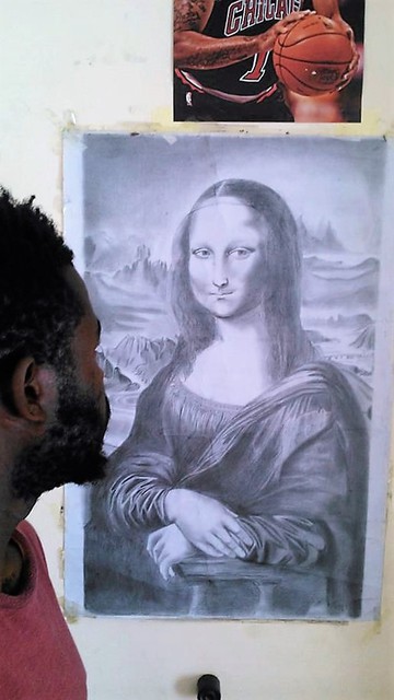 Wilson Omullo  'Mona Lisa', created in 2016, Original Drawing Charcoal.