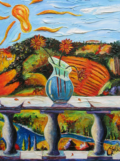 Christopher Oraced Decaro  'Sunflowers In Tuscany', created in 2008, Original Painting Acrylic.