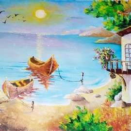 Asia Djibirova: 'the house on a greek sea', 2019 Oil Painting, Seascape. Artist Description: Original oil painting, one of a kind. Painted in oil technique of stretched canvas, which is ready to hang on the wall. The work is not framed. All my paintings have a certificate of autenticyty and are stamped with my personal stamp on the back of the canvas. ...