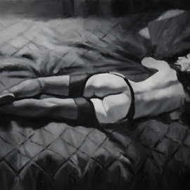 Kamila Ossowska: 'Rain oil painting', 2019 Oil Painting, Nudes. Artist Description: Sensual female nude on canvas.  Painted with oil technique.  The image is kept in a uniform color palette of gray, black and white.  Giving up colors gives elegant simplicity and does not distract.The picture is stretched on a canvas, it has painted pages.  Protected by high- quality ...